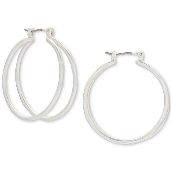 Lucky Brand | Silver-Tone Medium Split-Row Hoop Earrings | 1.25” Length - Picture 2 of 2